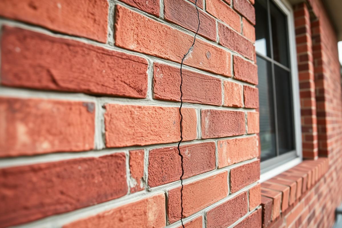 Stair-step crack in the brick exterior of a residential property in Greater Houston